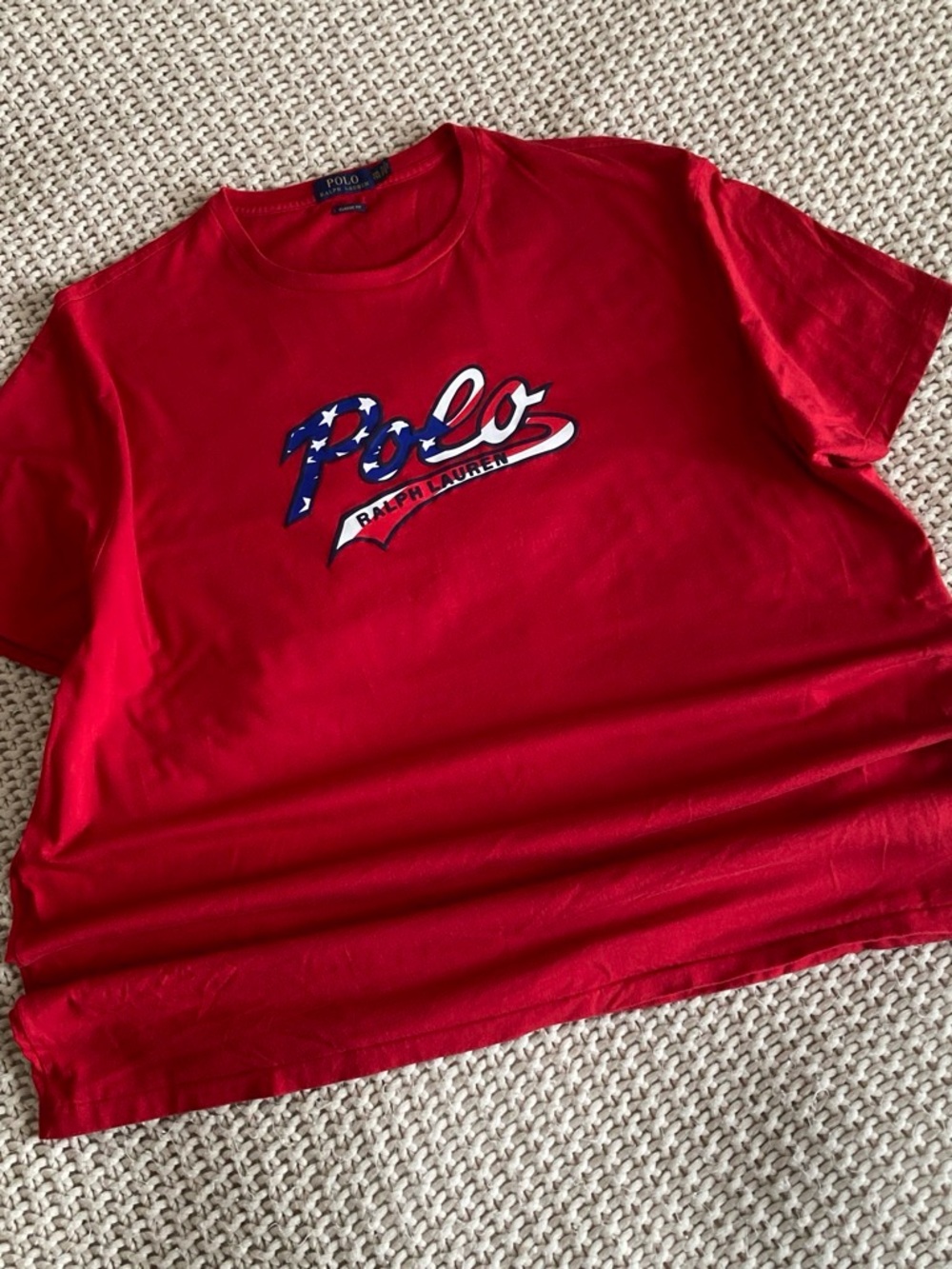 Ralph Lauren Kids Red Polo Script Tee with Stars